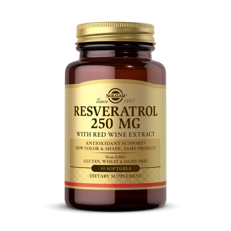 Solgar Resveratrol 250 mg with Red Wine Extract - 30 Softgels - Antioxidant Support - Non-GMO, Gluten Free, Dairy Free - 30 Servings | Supports Cardiovascular Health, Sourced from Premium Japanese Knotweed - Daily Food Supplement - Vegan Formula