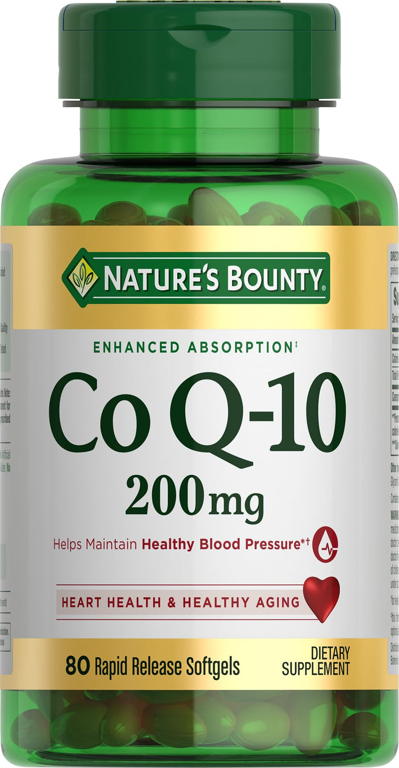 Nature's Bounty CoQ10, Supports Heart Health, 200mg, 80 Softgels | Dietary Supplement, 200mg, 80 Rapid Release Softgels 80 Count (Pack of 1)