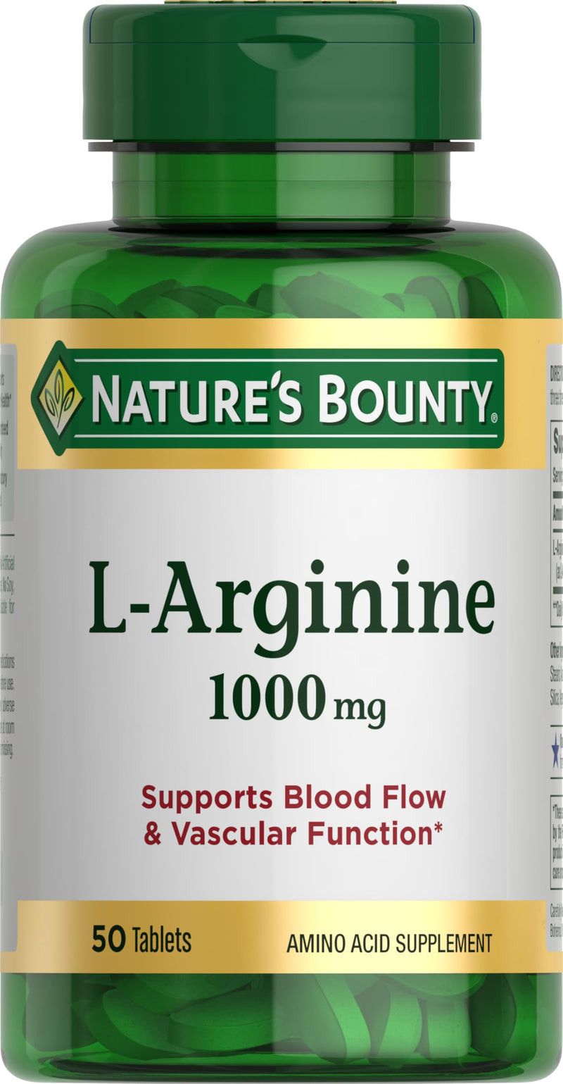 Nature's Bounty L-Arginine 1000mg, Non-GMO, Gluten Free, 50 Tablets Unflavored 50 Count (Pack of 1)