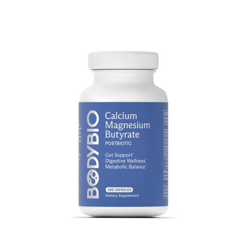 [Australia] - BodyBio Butyrate - Postbiotic for Gut Health, Digestive Support, Bloat, Gas & Constipation Relief, Leaky Gut Repair - Calcium, Magnesium + Butyric Acid Supplement for GI Wellness 100 Count (Pack of 1) 