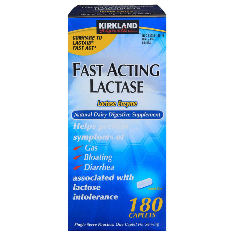 [Australia] - Kirkland Signature Fast Acting Lactase Natural Dairy Digestive Supplement, 180-Count Caplets Unflavored 180 Count (Pack of 1) 