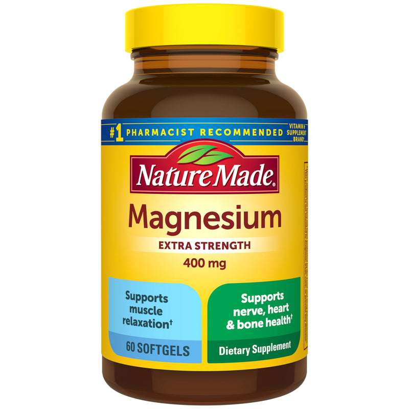 Nature Made Magnesium Oxide Extra Strength 400 mg, 60 Softgels | Magnesium Supplements for Men and Women, Support for Muscle, Nerve, Bone and Heart, 60 Day Supply 60 Count (Pack of 1)