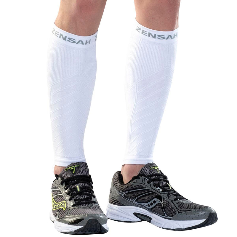 [Australia] - Zensah Running Leg Compression Sleeves - Shin Splint, Calf Compression Sleeve Men and Women Small-Medium White 