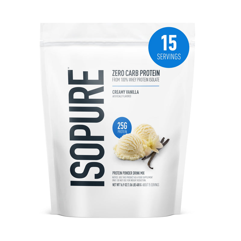 Isopure Zero Carb 100% Pure Whey Isolate Protein Powder, Lactose Free, Gluten Free, with Vitamins, Creamy Vanilla, 25g Protein Per Serving, 1 Lb, 15 Servings (Packaging May Vary) | 25g Protein Per Serving, 100% Whey Protein Isolate, Gluten Free, with A...