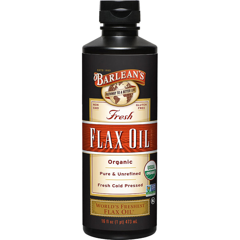 Barlean's Organic Flaxseed Oil, 7640mg ALA Omega-3, Cold-Pressed, 16oz | Fresh cold-pressed flax seeds, ALA omega 3-6-9, Vegan, Non-GMO, Gluten-free, Unrefined, Supports heart, skin & hair 16 Fl Oz (Pack of 1)