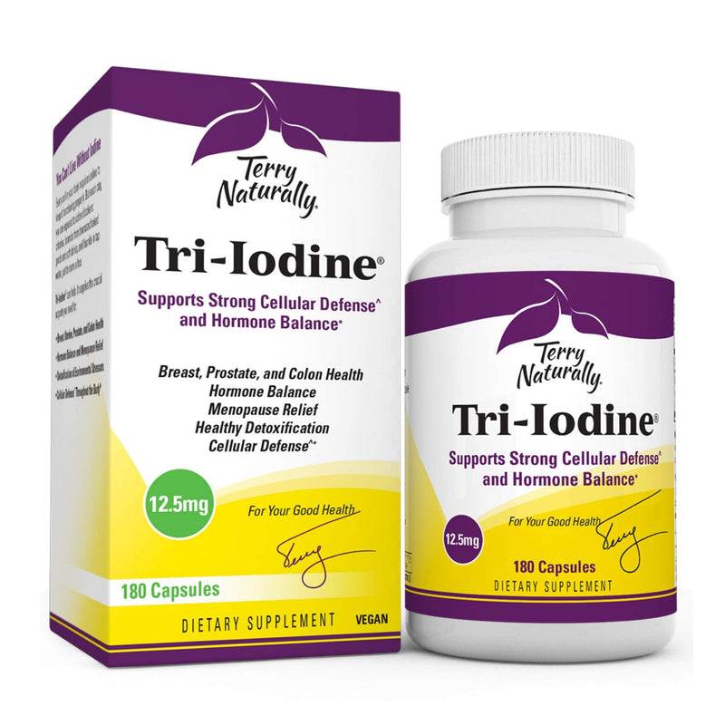 [Australia] - Terry Naturally Tri-Iodine 12.5 mg - 12500 mcg Iodine, 180 Vegan Capsules - Supports Hormone Balance, Promotes Breast & Prostate Health - Non-GMO, Gluten-Free, Kosher - 180 Servings Standard Packaging 