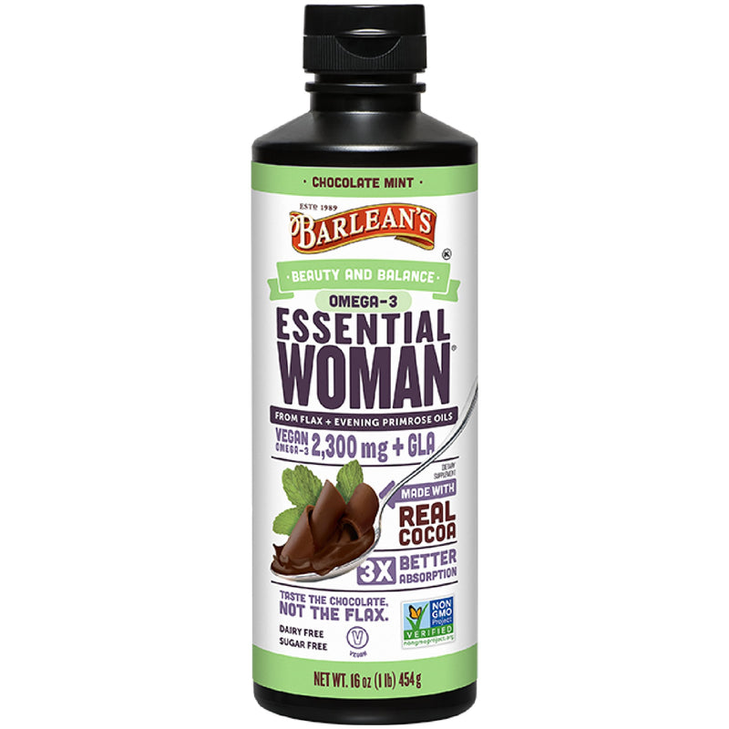 [Australia] - Barlean's Essential Woman Chocolate Mint Liquid Supplement from Flaxseed, Evening Primrose Oil & Soy Isoflavones, Omega 3 6 9 and GLA, Hormonal Balance & Healthy Hair and Skin, 16 oz Chocolate Mint - 16 oz 