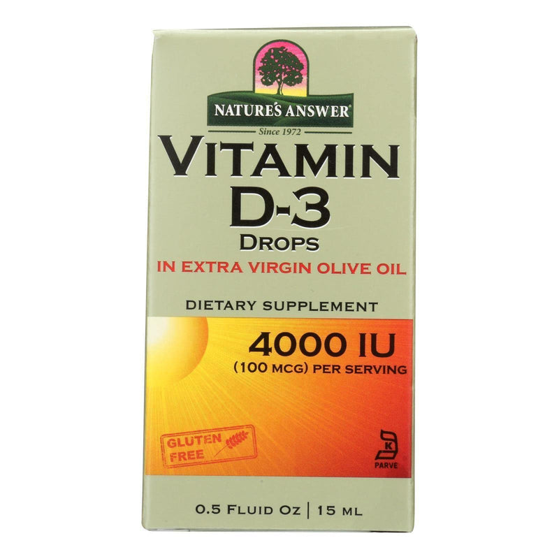 Nature's Answer Vitamin D-3 Drops | Blended with Extra Virgin Gold Olive Oil | Quickly Absorbed into Body | No Fillers, No Soy, Yeast Sugar, Milk or Preservatives 0.5oz 0.5 Fl Oz (Pack of 1)
