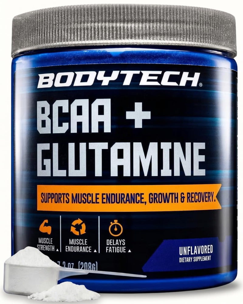 BodyTech BCAA + Glutamine Powder, Unflavored, 7.3 Oz, 30 Servings | Vitamin C, L Glutamine & More, Essential Pre Workout or Post Workout Amino Acids for Men & Women 7.3 Ounce (Pack of 1)