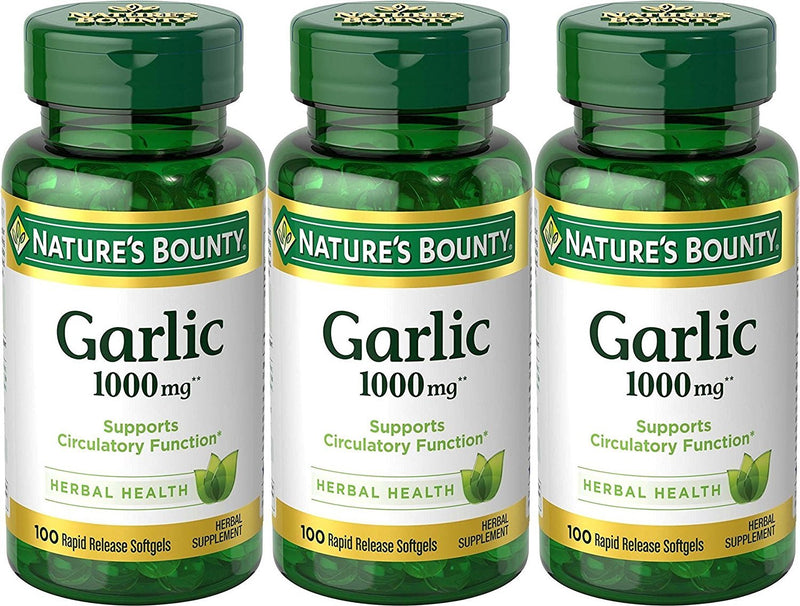 [Australia] - Nature’s Bounty Garlic Extract Supplement, Supports Circulatory Function, 1000 mg Rapid Release Softgels, 100 Count, Pack of 3 100 Count (Pack of 3) 