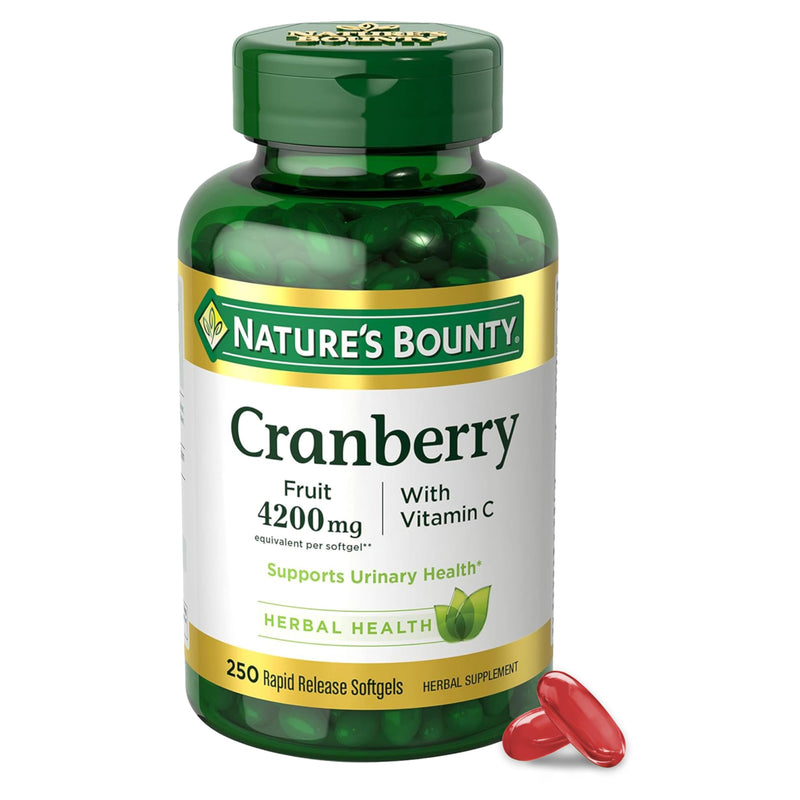 Nature's Bounty Cranberry Pills for Women Urinary Tract Health, 250 Count | Cranberry Supplements with Concentrate & Vitamin C, 250 Softgels
