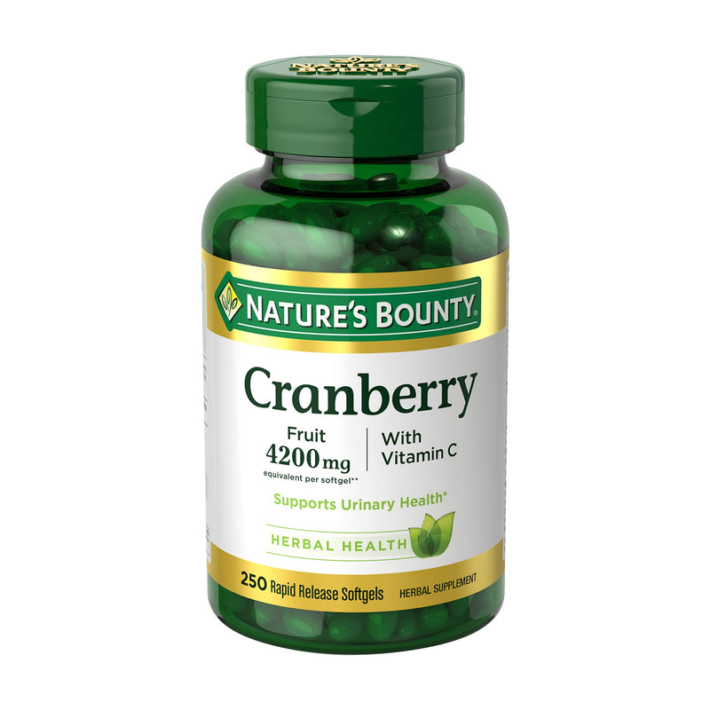 [Australia] - Nature's Bounty Cranberry 4200mg With Vitamin C, Urinary Health & Immune Support, Cranberry Concentrate, 250 Rapid Release Softgels Unflavored 1 Count (Pack of 250) 