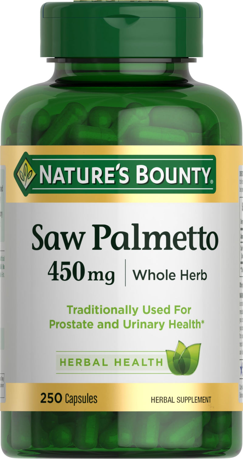 Nature's Bounty Saw Palmetto Support for Prostate and Urinary Health, Herbal Health Supplement, 450mg, 250 Capsules | Herbal Health Supplement, 450mg, 250 Capsules 250 Count (Pack of 1)