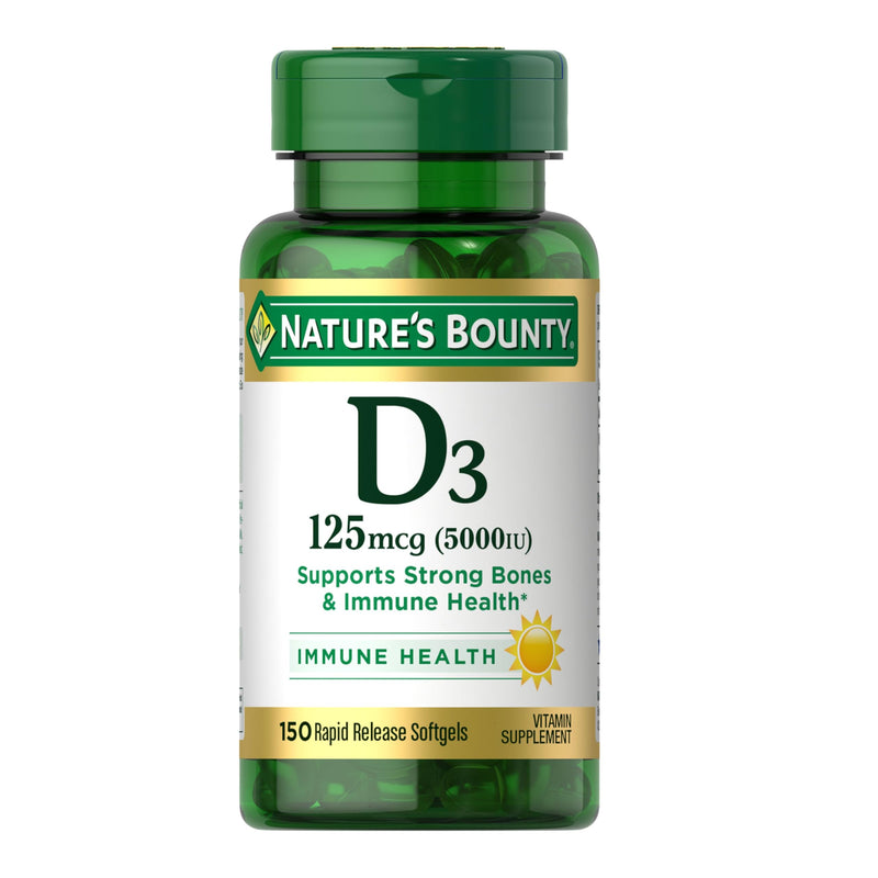 Nature's Bounty Vitamin D3 5000 IU Softgels, Rapid Release, 150 Count | Immune Support, Vitamin D Supplements 150 Count (Pack of 1)