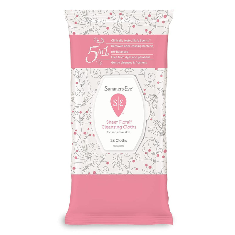 [Australia] - Summer's Eve Cleansing Cloths | Sheer Floral |32 Count | Pack of 4 | pH-Balanced, Dermatologist & Gynecologist Tested 