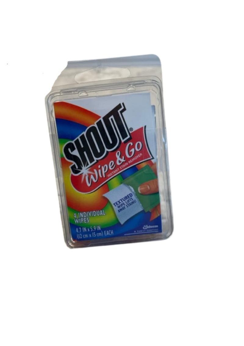 [Australia] - Shout Wipes, Wipe and Go Instant Stain Remover, Laundry Stain and Spot Remover for On-the-Go, 4 Wipes (Pack of 1) 