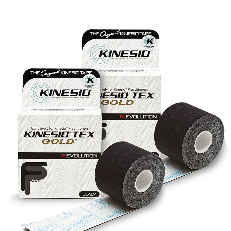 [Australia] - Kinesio Taping - Elastic Therapeutic Athletic Tape Tex Gold FP - Black ‚Äì 2 in. x 16.4 ft - 2 Pack 