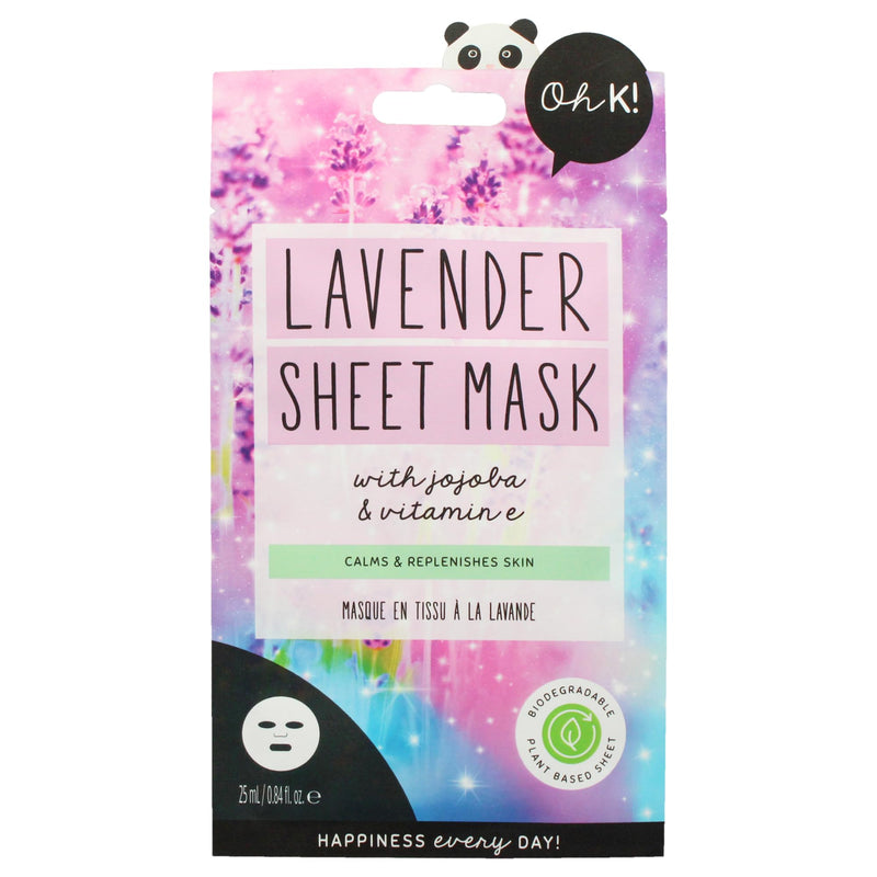 Oh K! Sheet Mask - Lavender - Moisturizing Face Mask - Hydrating Face Sheets - Infused with Lavender - Anti Aging Skin Care - Korean Skincare - 1 Pc 1 Count (Pack of 1)