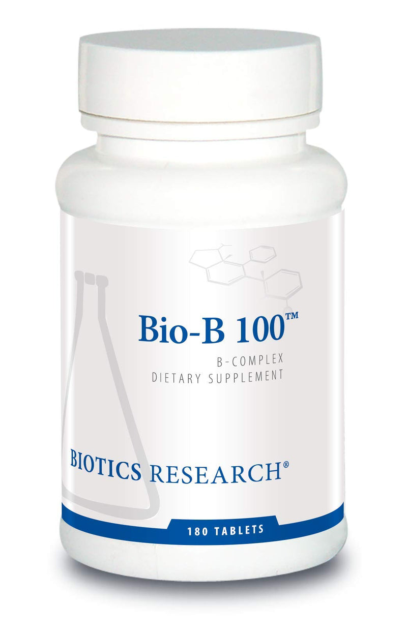 BIOTICS Research Bio-B 100, Vitamin B Complex, B12, B6, Folate 180Tabs | Phosphorylated B6, Riboflavin-5-Phosphate, Niacin, Biotin, SOD and Catalase Antioxidant Enzymes, Gluten Dairy GMO Free