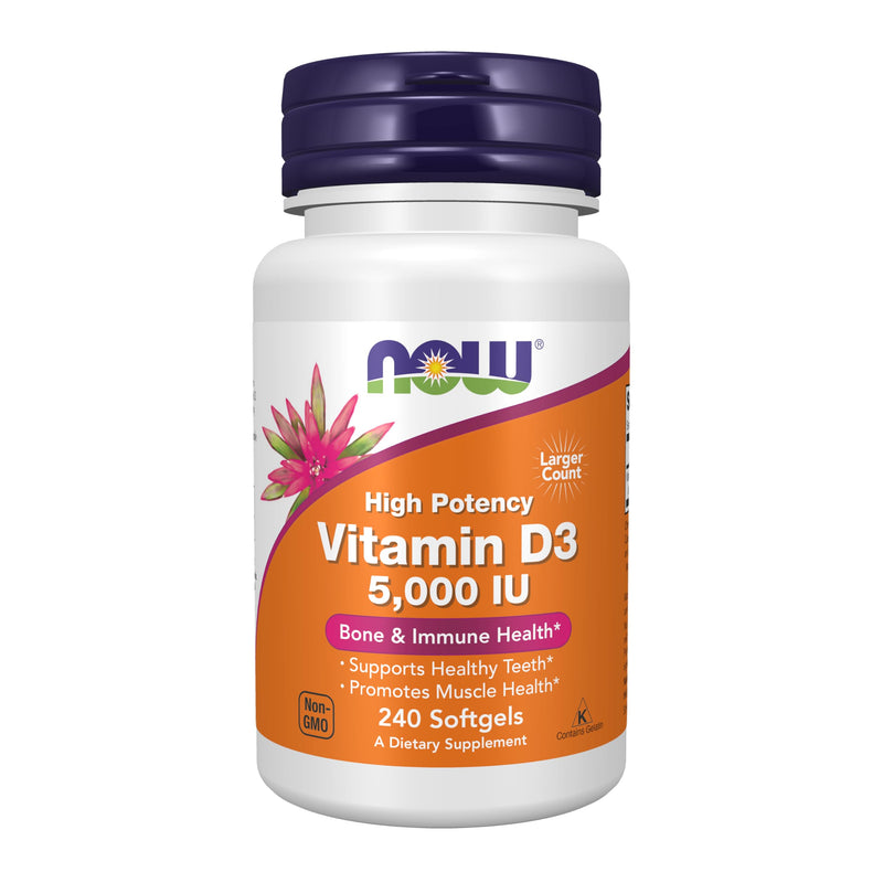 NOW Foods Supplements, Vitamin D-3 5,000 IU, High Potency, Structural Support*, 240 Softgels Vitamin D3 240 Count (Pack of 1)