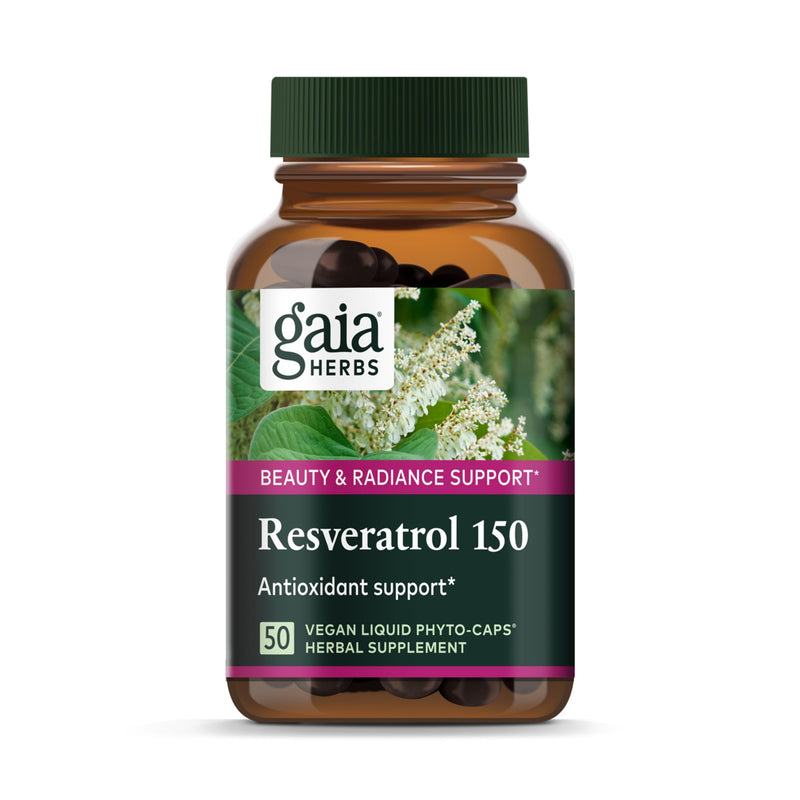 [Australia] - Gaia Herbs Resveratrol 150 - Beauty & Radiance Antioxidant Support Supplement - Made with Japanese Knotweed - Contains 150 mg Trans-Resveratrol per Serving - 50 Liquid Phyto-Capsules (25-Day Supply) Standard Packaging 