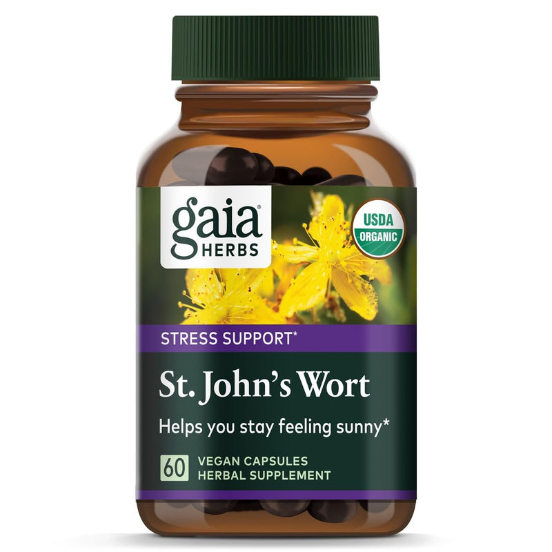 [Australia] - Gaia Herbs St. John's Wort - Natural Stress Support Supplement - with St. John's Wort - 60 Vegan Capsules (20-Day Supply) 60 Count (Pack of 1) Retail 