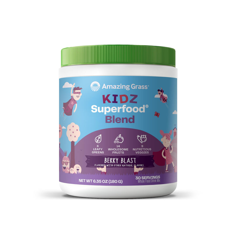Amazing Grass Kidz Superfood Organic Greens, Berry Blast, 30 Servings | Organic Greens, Fruits, Veggies & Beet Root Powder with Probiotics, Superfood Nutrition Blend for Healthy Kids