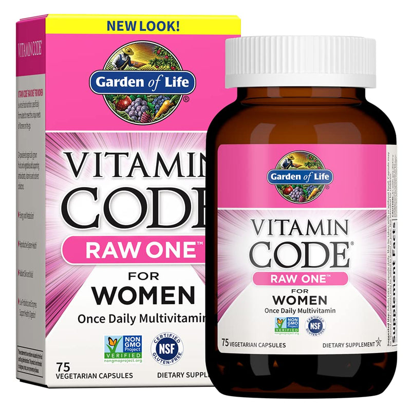 Garden of Life Vitamin Code Raw One for Women, Once Daily Women's Multivitamin - 75 Capsules, One a Day Vitamins Whole Food Iron, Probiotics for Digestive Health, Gluten Free Vegetarian 75 Count (Pack of 1)