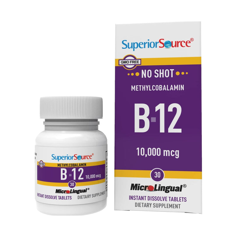 Superior Source No Shot Methylcobalamin B-12 10000 mcg - Vitamin B-12 to Support Energy Production, Brain Health & Overall Wellness - Sublingual Tablets for Quick Absorption - 30 Dissolving Tablets | Third-Party Tested Methylcobalamin B-12 Tablets Supp...