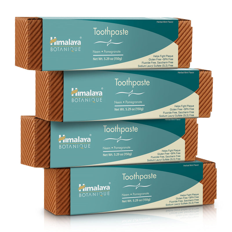 [Australia] - Himalaya Botanique Original Neem & Pomegranate Botanical Toothpaste, Fights Plaque, Brightens Teeth, Fluoride Free, No Artificial Flavors, SLS Free, Cruelty Free, Foaming, Mint Flavor, 5.29 Oz, 4 Pack 5.29 Ounce (Pack of 4) 