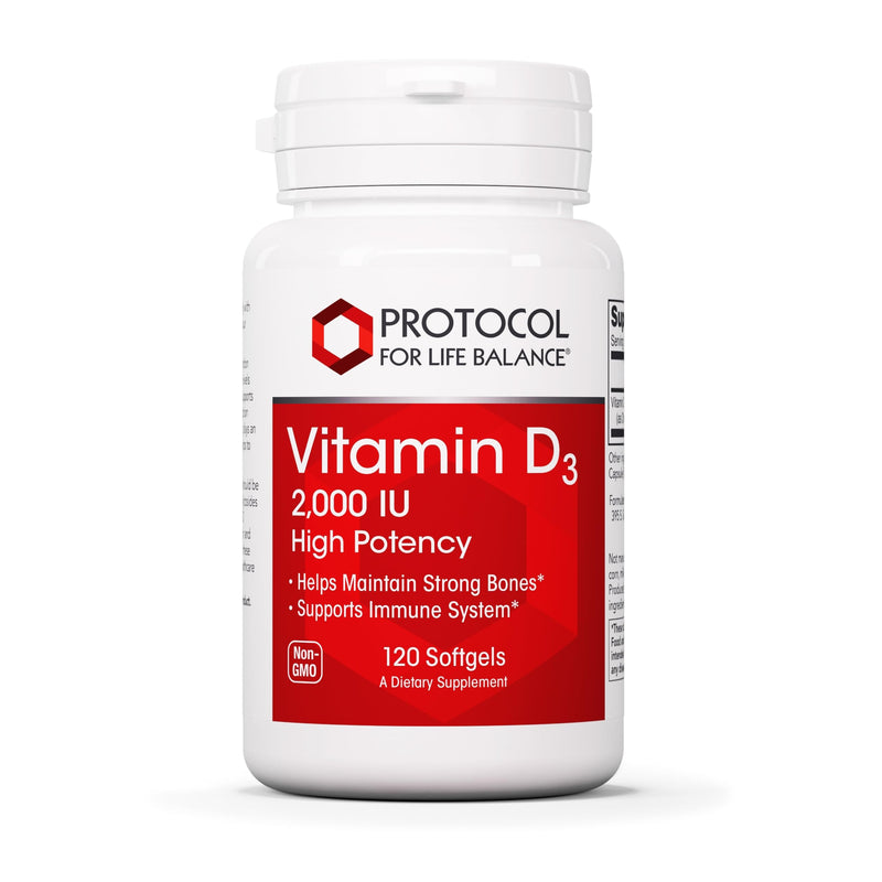 PROTOCOL FOR LIFE BALANCE Vitamin D3 2,000 IU, 120 Softgels | Supports Calcium Absorption*, Bone and Dental Health*, Immune System Function*, Supports Nervous System and Brain Function* 120 Count (Pack of 1)