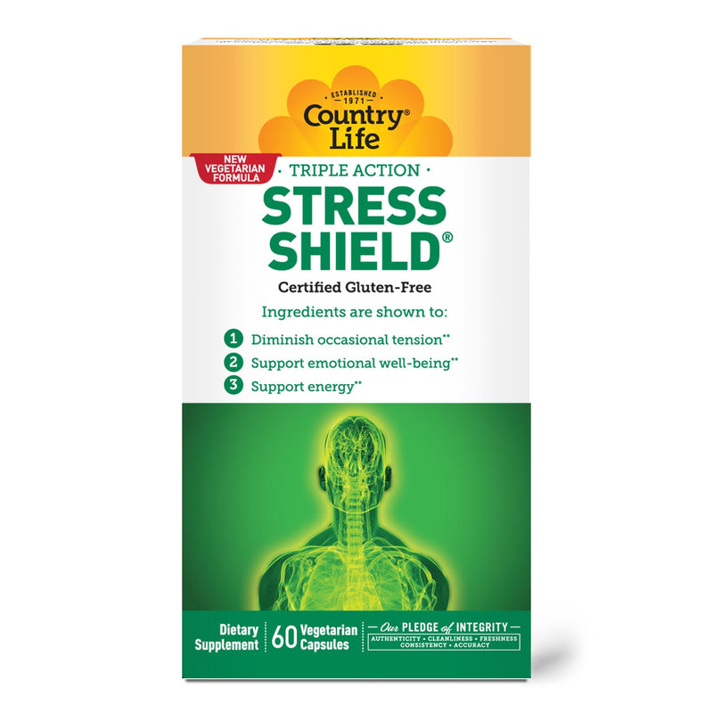 Country Life Stress Shield with Ashwagandha and B Vitamins, 60 Capsules | Helps diminish occasional tension while supporting emotional well-being and energy