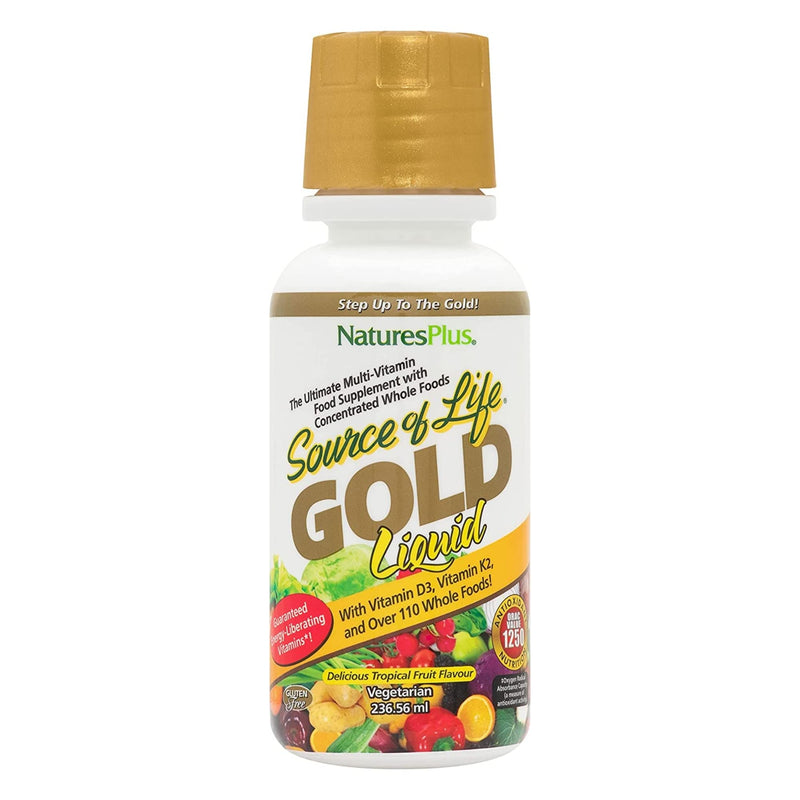 NaturesPlus Source of Life GOLD Multivitamin Liquid - 8 oz - With Vitamins D3, B12 & K2 - Blood, Bone & Immune Support - Vegetarian & Gluten Free - 8 Servings 8 Ounce (Pack of 1)
