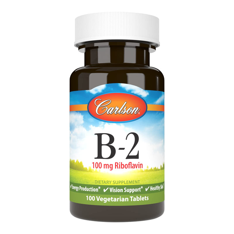 Carlson B-2, 100 mg, Riboflavin, Energy Production, 100 Vegetarian Tablets | Vision Support; Healthy Skin 100 Count (Pack of 1)