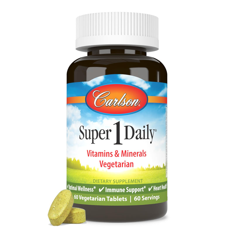 Carlson Super 1 Daily, Vegetarian Multiple Formula, 60 Tablets | Multivitamin; Balanced Amounts of beneficial Nutrients; Once Daily Formula; Optimal Wellness 60 Count (Pack of 1)