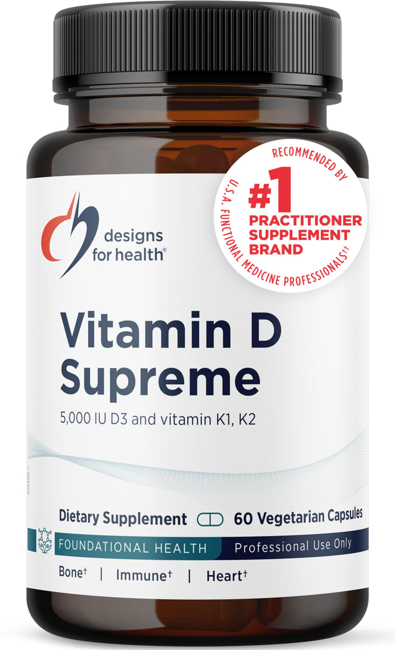 [Australia] - Designs for Health Vitamin D Supreme - Vitamin D 5000 IU with 2000mcg Vitamin K as MK4 for Bone Health, Heart Health & Immune Support - Vitamin D3 Enhanced with GG Supplement (60 Capsules) Unflavored 60 Count (Pack of 1) 