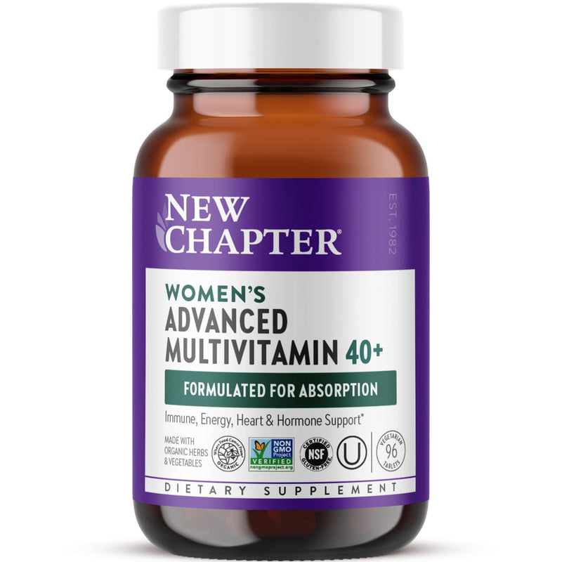 New Chapter Women's Multivitamin 40+ Advanced Formula for Heart, Hormone, Immune & Energy Support, Higher Levels of Whole-Food Fermented B Vitamins +D3, Made with Organic Non-GMO Ingredients, 96 Count 96 Count (Pack of 1)