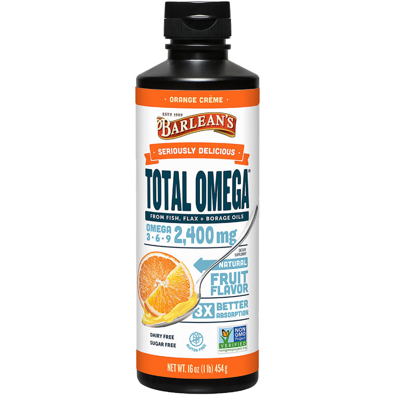 [Australia] - Barlean's Total Omega 3 Fish Oil Liquid Supplement, Orange Crème Flavored with Borage Oil and Flaxseed Oil, 2,400 mg of Omegas 3 6 9 EPA and DHA Plus GLA, 16 oz 16 Ounce (Pack of 1) 