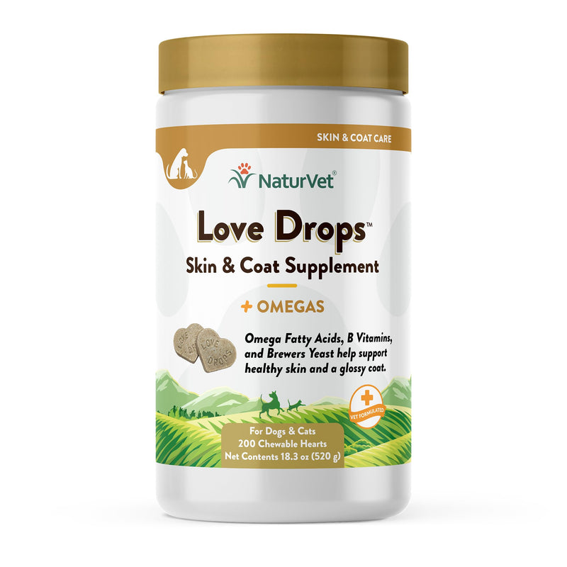 NaturVet Love Drops Plus Omegas Skin & Coat Supplement for Dogs and Cats – for Dog Skin, Cat Coats – Includes Brewer’s Dried Yeast, Omega-3, Omega-6 – Peanut Butter Flavor – 200 Ct. - PawsPlanet Australia