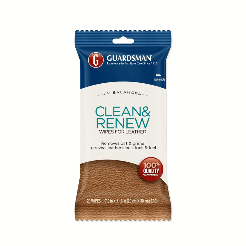 [Australia] - Guardsman Clean and Renew Leather Protector for Leather Furniture & Car Interiors | Small Leather Goods and Leather Shoe Cleaner, Wipes 20 Count 20 Count (Pack of 1) Clean and Renew Wipes 