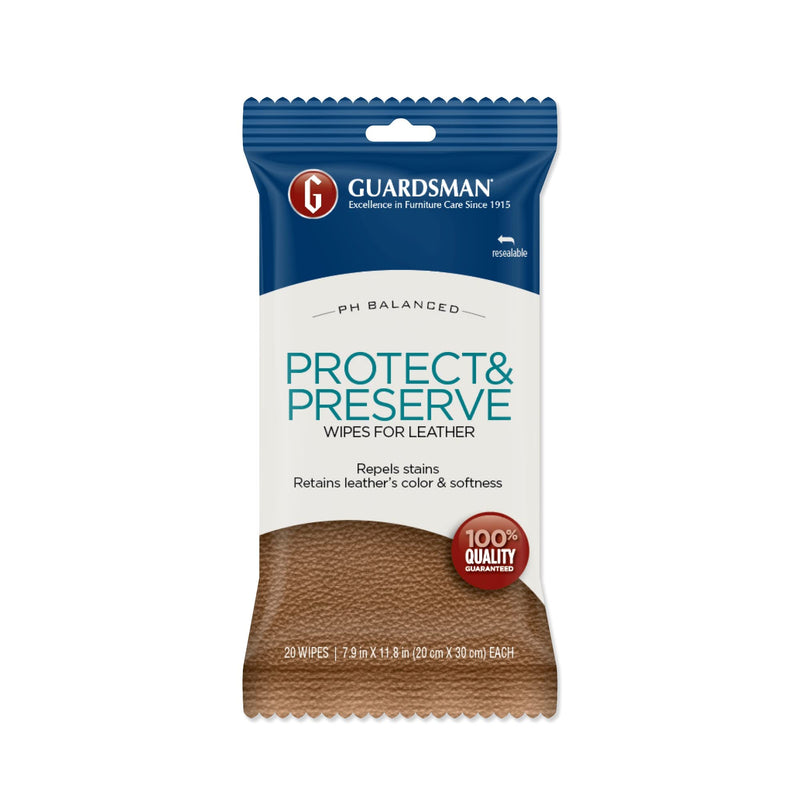 [Australia] - Guardsman Protect & Preserve Leather Protector for Leather Furniture & Car Interiors, Small Leather Goods and Leather Shoe Cleaner, Wipes 20 Count 20 Count (Pack of 1) 