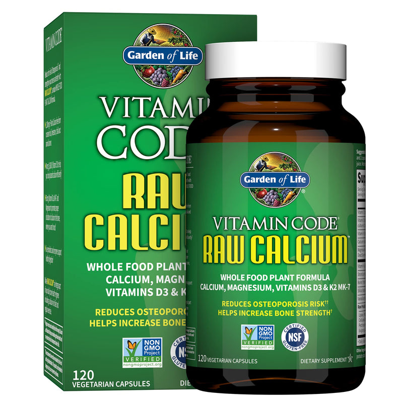 Garden of Life Raw Calcium Supplement for Women and Men - Vitamin Code Made from Whole Foods with Magnesium, K2, Vitamin D3 and Vitamin C plus Probiotics for Digestion, 120 Capsules 120 Count (Pack of 1)