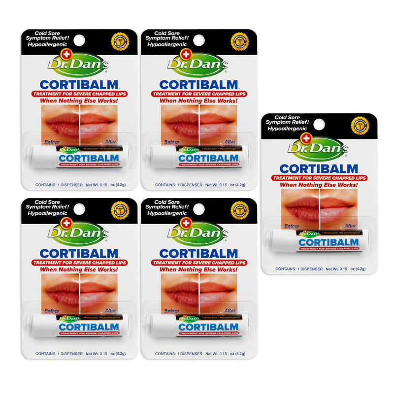 Dr. Dan's Cortibalm 5 Pack 1% Hydrocortisone Lip Balm for Dry Cracked Lips | Healing Lip Balm 1% Hydrocortisone with Beeswax & Vitamin E, for Chapped Lips Repair, Moisturizing & Hydrating Lips Formula 1 Count (Pack of 5)