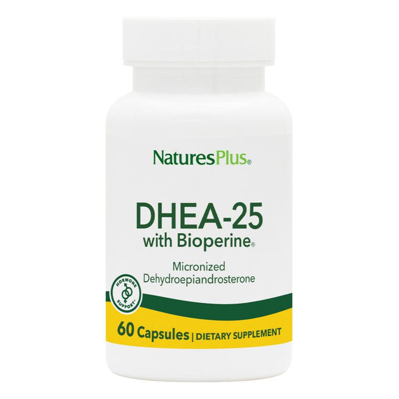 NaturesPlus DHEA-25 with Bioperine - 60 Capsules - Gluten Free - 60 Servings