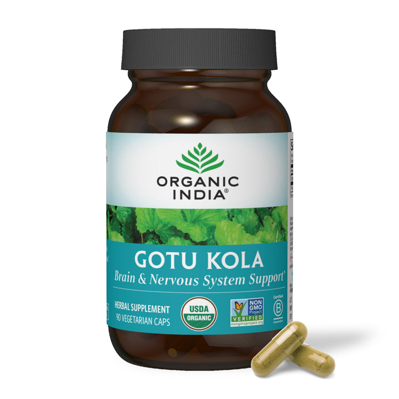 [Australia] - Organic India Gotu Kola Herbal Supplement - Adaptogen for Brain & Nervous System Support, Vegan, Gluten-Free, Kosher, USDA Certified Organic, Non-GMO, Calming, Clarity - 90 Capsules 