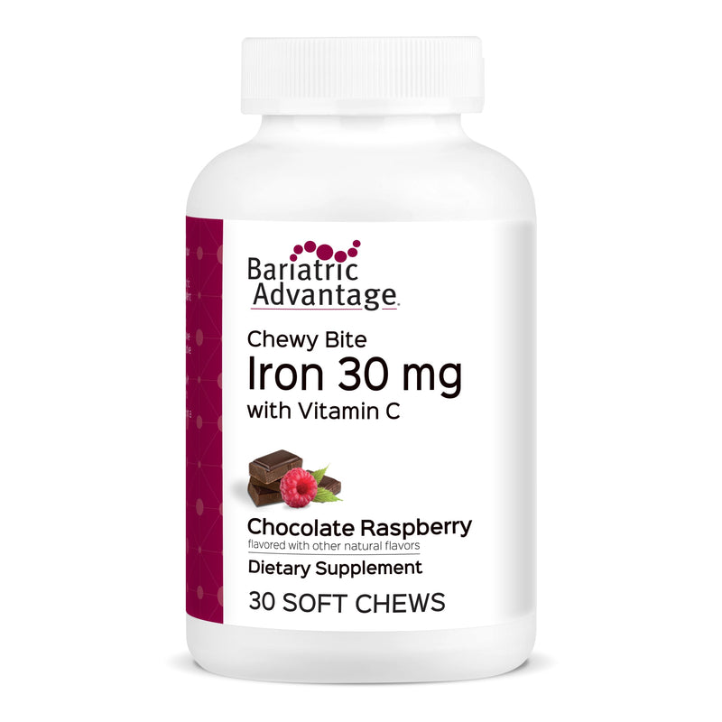 Bariatric Advantage Iron Chewy Bite, Chocolate Raspberry, 30 Count | 30 mg Iron per Serving, with Vitamin C, for Bariatric Patients, Sugar-Free Chewy Bite, Chocolate Raspberry Flavor 30 Count (Pack of 1)