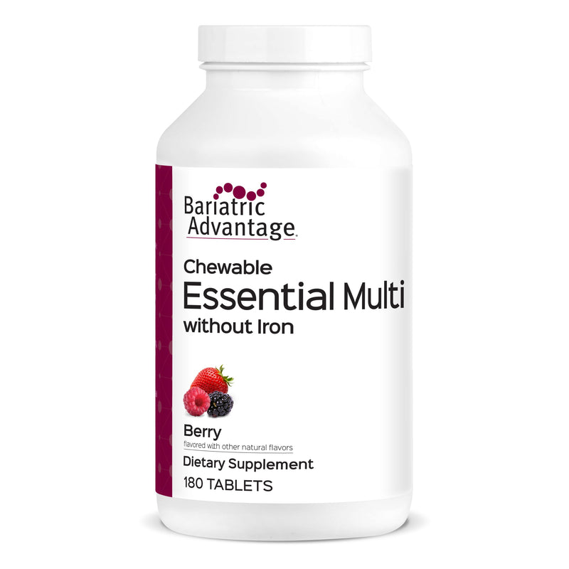 Bariatric Advantage Chewable Essential Multi Without Iron, Berry, 180 Ct | 200% DV of 11 Key Nutrients, Chewable Multivitamins for Bariatric Patients, Without Iron and Vitamin K
