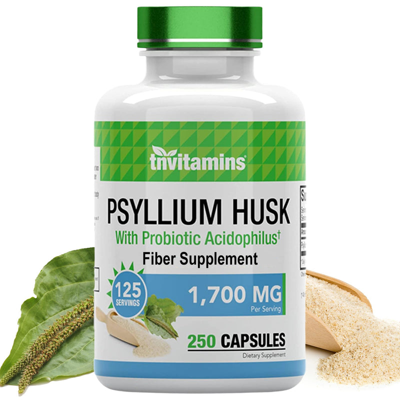 [Australia] - Psyllium Husk Capsules | 1700 MG - 250 Capsules | with Probiotic Acidophilus | Extra Strength Soluble & Dietary Fiber Supplement | Supports Digestive Health 
