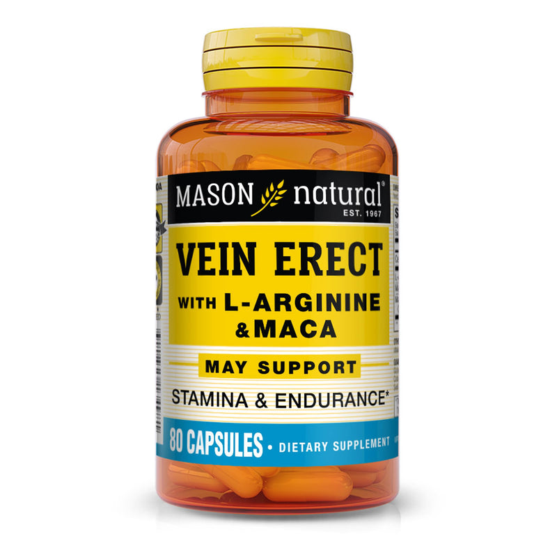 MASON NATURAL Vein Erect with L-Arginine and Maca - Supports Sexual & Vascular Health, Supplement for Varicose Veins and Spider Veins, 80 Capsules