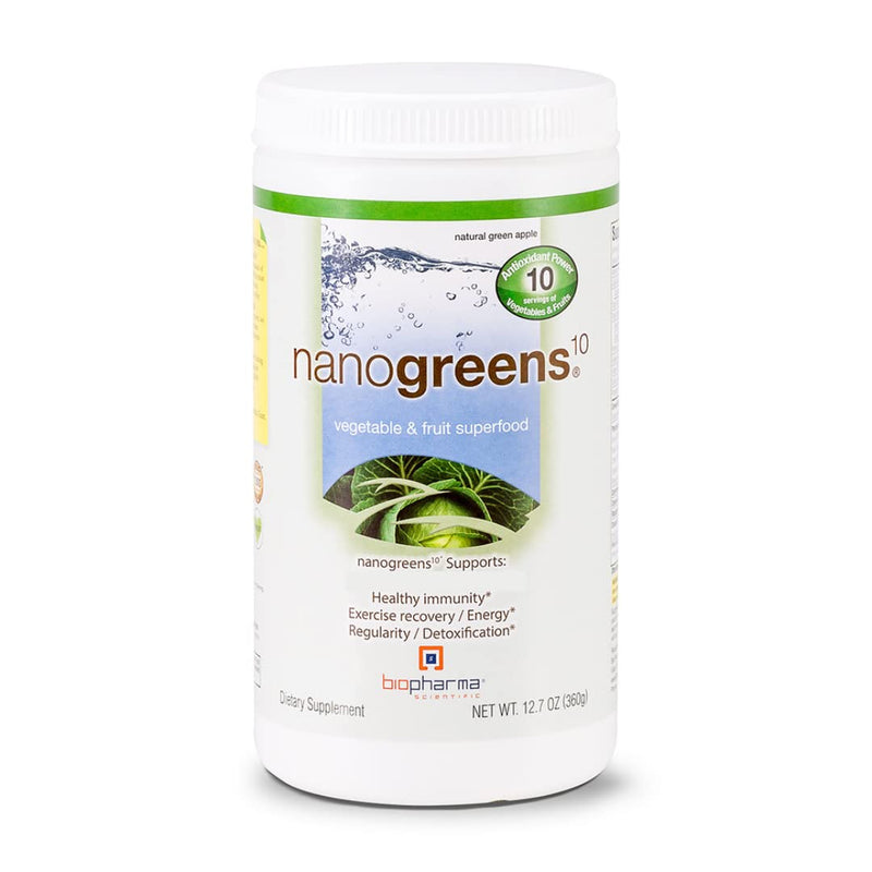 [Australia] - Biopharma Scientific NanoGreens: Greens Superfood Fruit & Vegetable Powder for Digestive Health & Immunity with Spirulina, Chlorella, Kale, Spinach, Plant Based, Green Apple Flavor, 30 Servings 